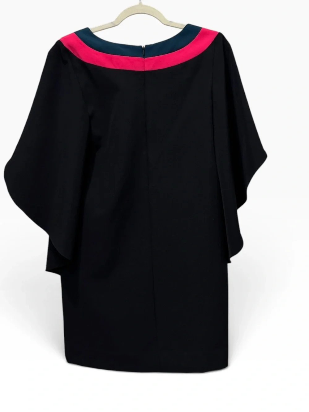 Milly Black Cape Sleeve Shift Dress Pink Teal Trim Size 2